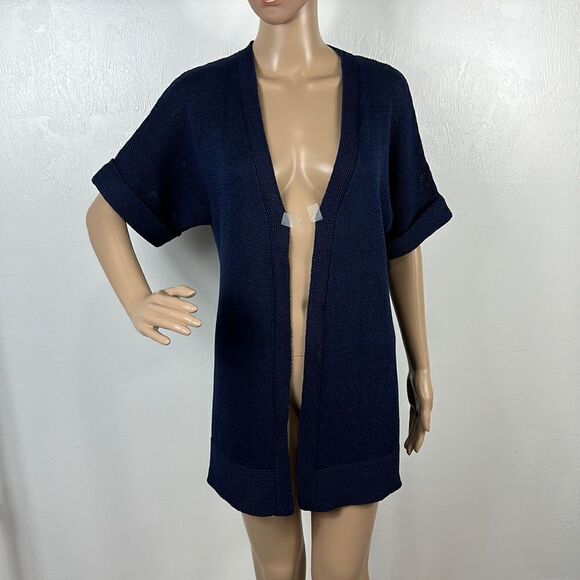 Lilly Pulitzer Cotton Navy Blue Open Front Short Sleeve Knit Cardigan Size S - Picture 1 of 8